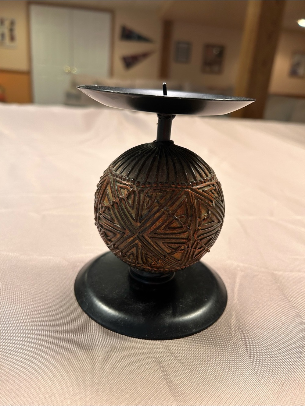 Home Accents Decorative Candle Holder with Bronze Textured Accent - Black